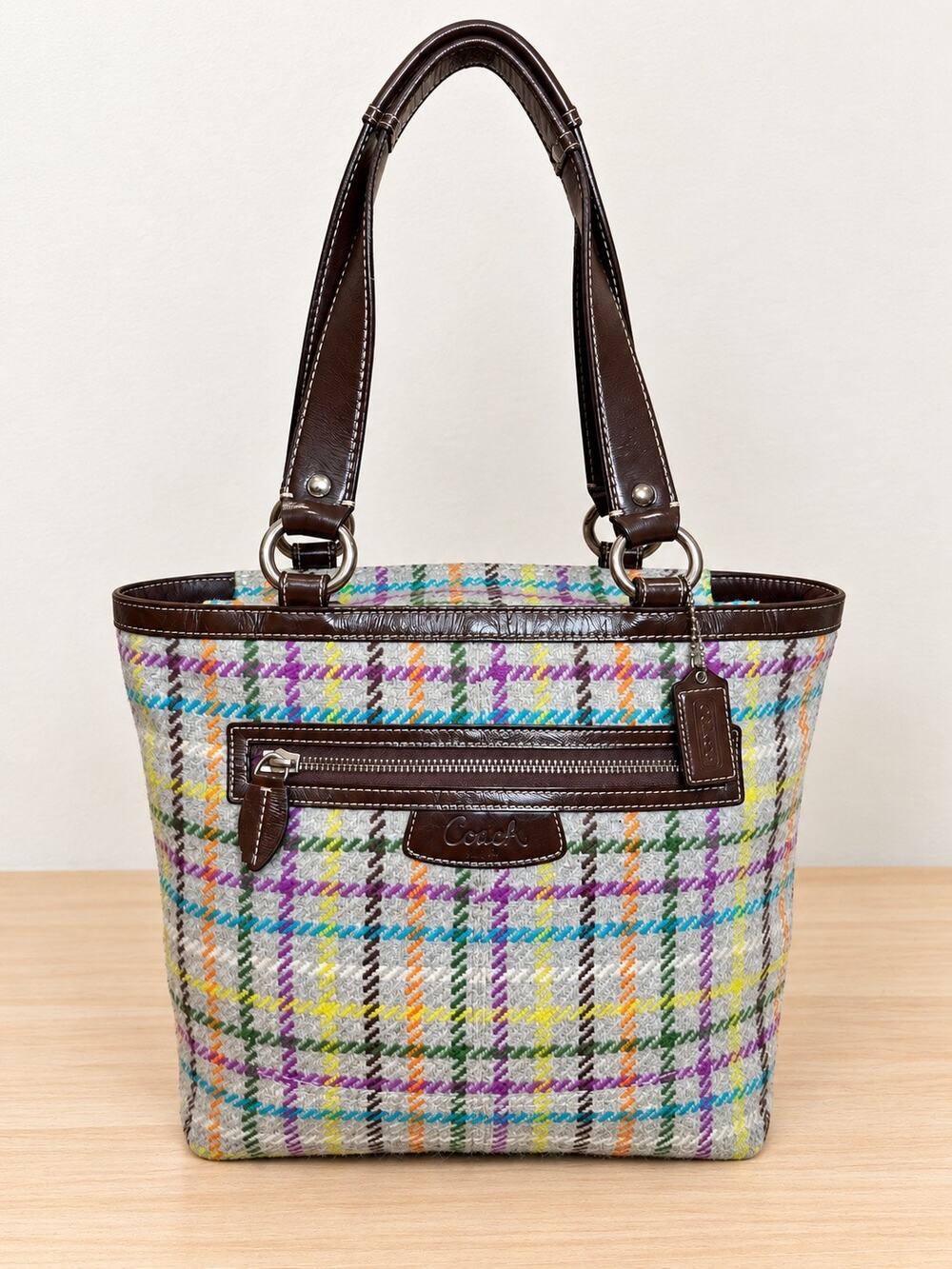 Y2K Coach F15536 Penelope Tattersall Wool Tote Bag